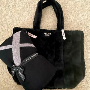 Victoria Secret faux fur bag and blanket.